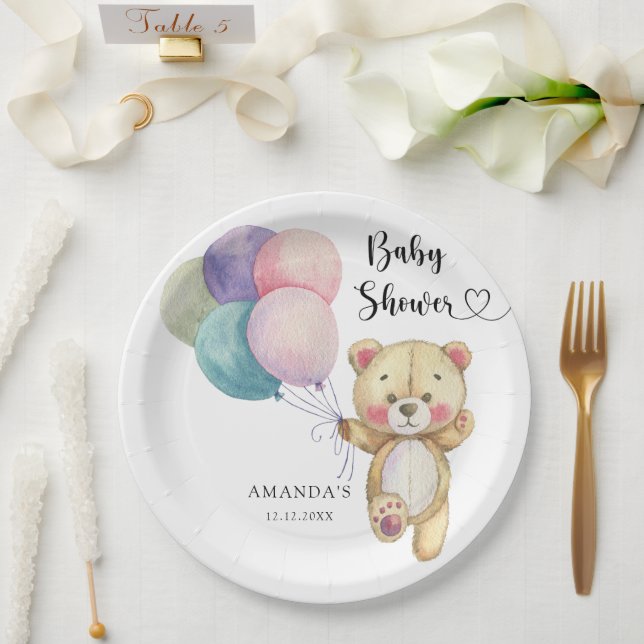Assiettes En Carton Ballons d'ours en peluche - Baby shower (Mariage)