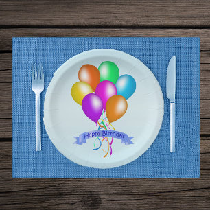 Assiettes En Carton Ballons multiples aux couleurs vives Joyeux annive