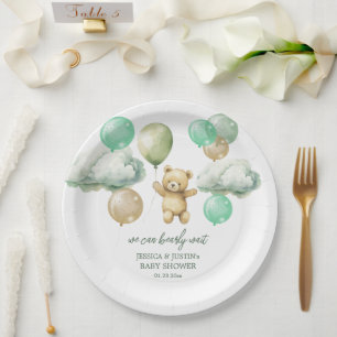 Assiettes En Carton Ballons Ours Teddy Baby shower Ciel Vert