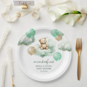 Assiettes En Carton Ballons Ours Teddy Green Gold Sky Baby shower
