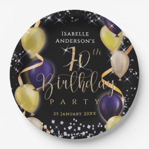 Assiettes En Carton Ballons Pailletés 70e Anniversaire Noir