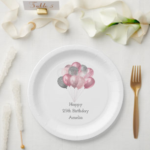 Assiettes En Carton Ballons parties scintillant Anniversaire rose et a