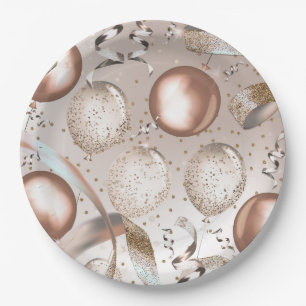 Assiettes En Carton Ballons Rose Gold Rose et Paillettes Fête Sweet 16