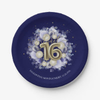 Ballons Sweet 16 Anniversaire Feuille D'Or Bleu Ro
