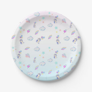 Assiettes En Carton Ballons Unicorne arc-en-ciel fête d'anniversaire
