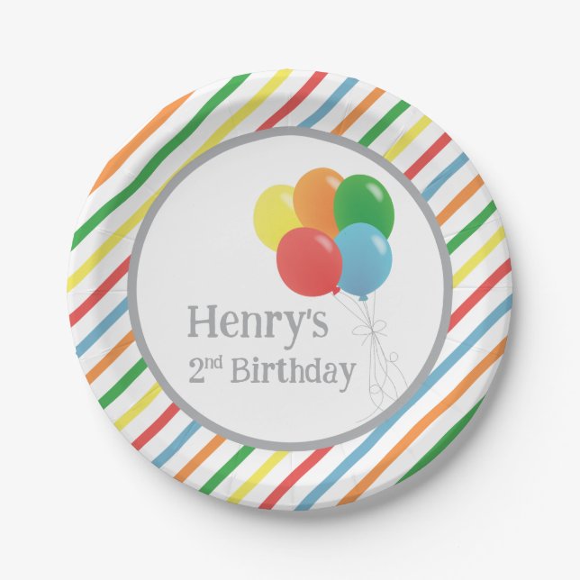 Assiettes En Carton Balloon Anniversaire Plaques de papier Partie Four (Devant)