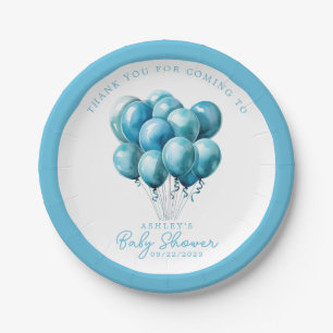Assiettes En Carton Balloons Bleus Garçon Bébé Fête d'Eau-Forte