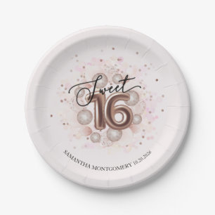 Assiettes En Carton Balloons de fête rose gold foil Sweet 16 anniversa