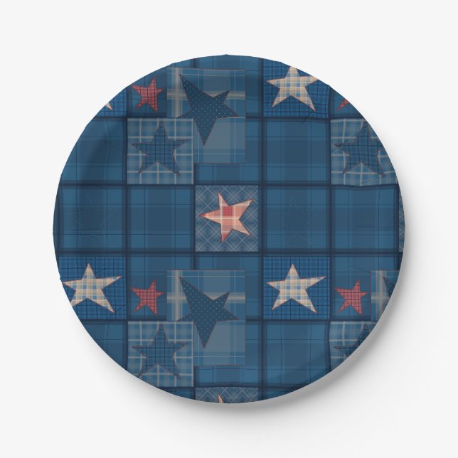 Assiettes En Carton Ballotin de patchwork Denim (Devant)