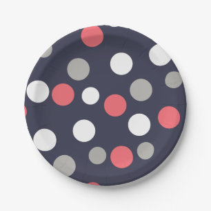 Assiettes En Carton Balls Cercles Motif gris blanc corail rose
