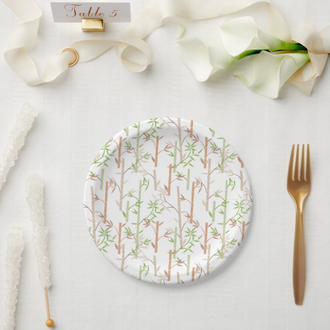 Assiettes En Carton Bambou Foliage Oriental Feuilles de verdure (Mariage)
