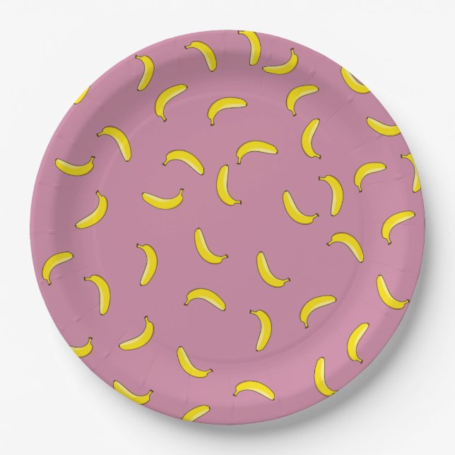 Assiettes En Carton Bananes roses (Devant)