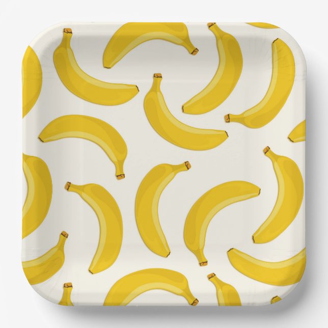Assiettes En Carton Bananes Tropical Fruit Print, jaune et blanc (Recto)