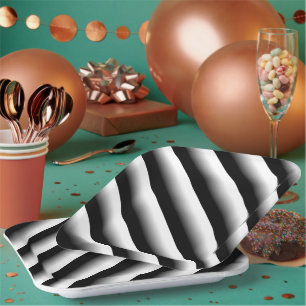 Assiettes En Carton Bande 3D noire, grise et blanche