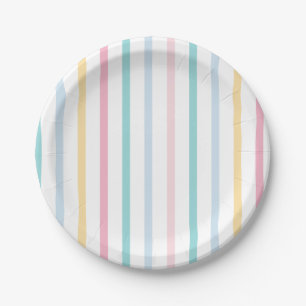Assiettes En Carton Bande arc-en-ciel Pastel