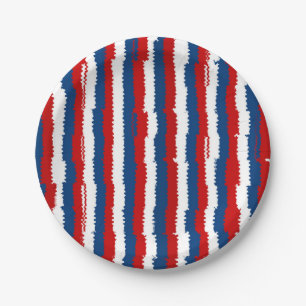Assiettes En Carton Bande Cool rouge, blanc et bleu
