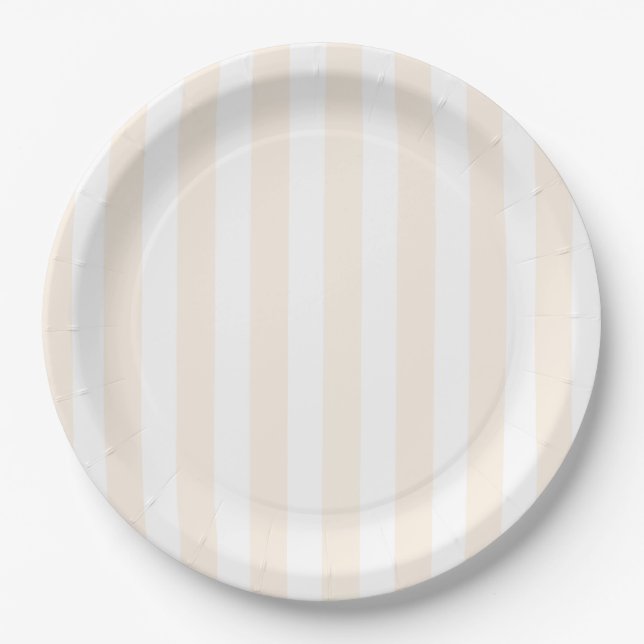 Assiettes En Carton Bande de bonbons beige et blanche (Devant)