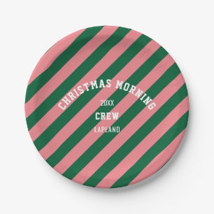 Assiettes En Carton Bande de bonbons rose vert Noël Équipe du matin