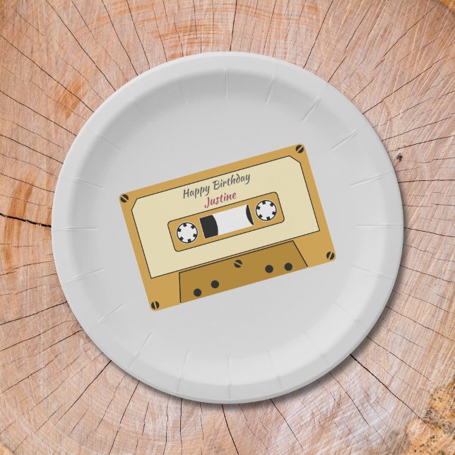 Assiettes En Carton Bande de cassette Plaque de papier d'anniversaire (Cassette Tape Birthday Paper Plate )