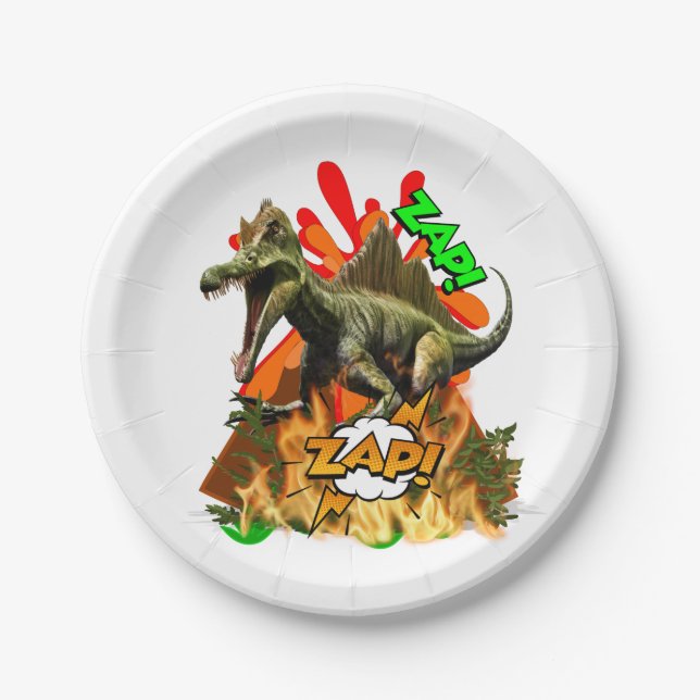 Assiettes En Carton Bande dessinée de Dinosaur volcan zap préhistoriqu (Devant)