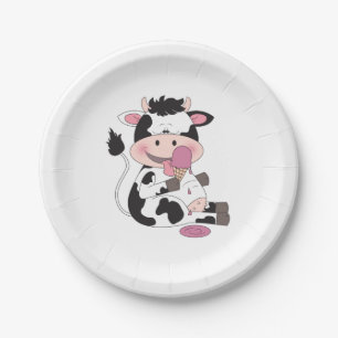 Assiettes En Carton Bande dessinée mignonne de vache à bébé avec s