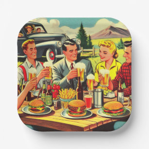Assiettes En Carton Bande dessinée Picnic Retro