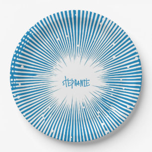 Assiettes En Carton Bande dessinée Pop Art Explosion - Bleu et Blanc