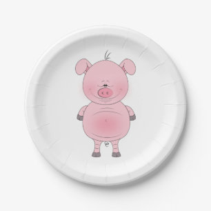 Assiettes En Carton Bande dessinée rose gaie de porc