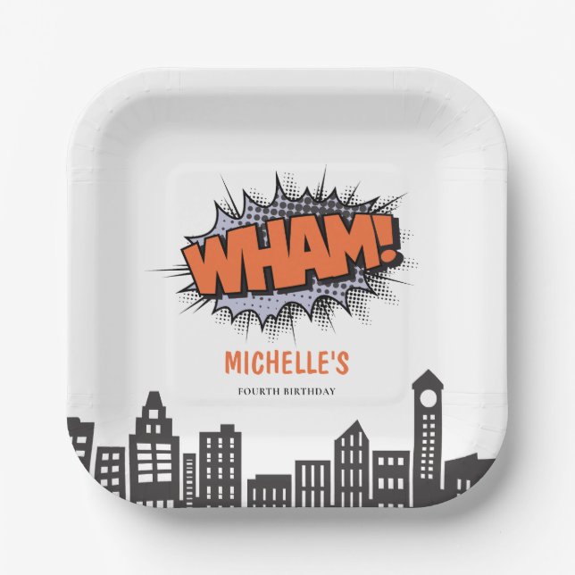 Assiettes En Carton Bande dessinée Superhero Anniversaire (Recto)