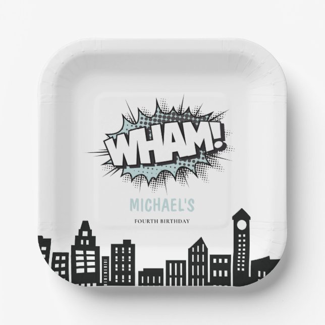 Assiettes En Carton Bande dessinée Superhero Anniversaire (Recto)