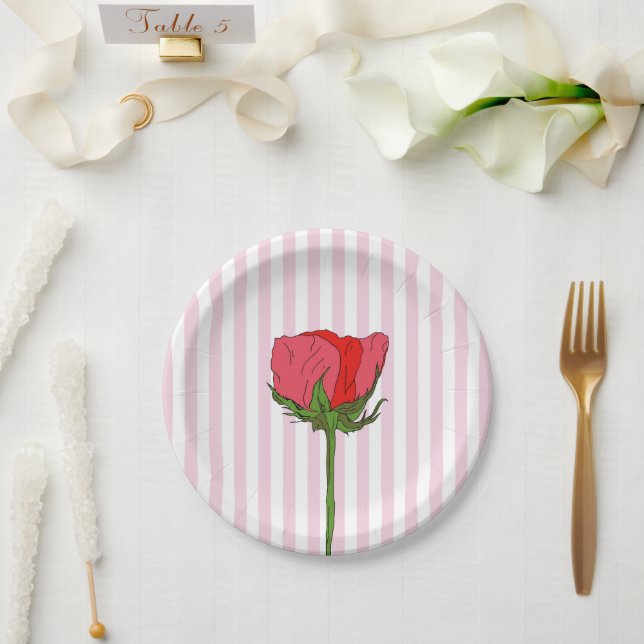 Assiettes En Carton Bande rose rose (Mariage)