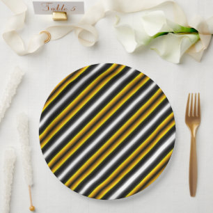 Assiettes En Carton Bandes arc-en-ciel blanc jaune
