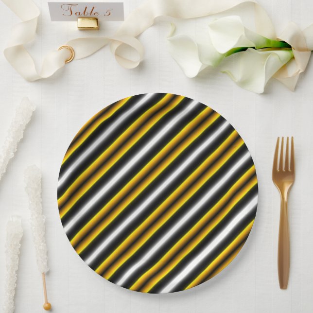 Assiettes En Carton Bandes arc-en-ciel blanc jaune (Mariage)