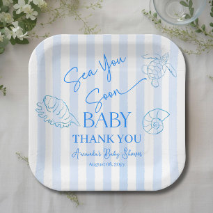 Assiettes En Carton Bandes Bleues Côtières Garçon À Bientôt Baby Showe
