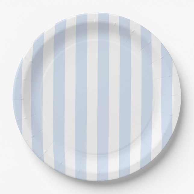 Assiettes En Carton Bandes de bonbons bleu pâle et blanc (Devant)