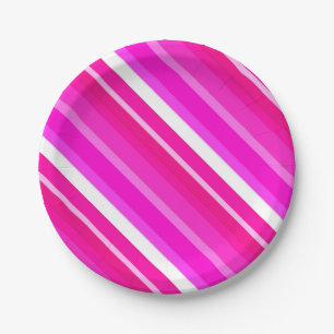 Assiettes En Carton Bandes de bonbons en couches - rose et fuchsia