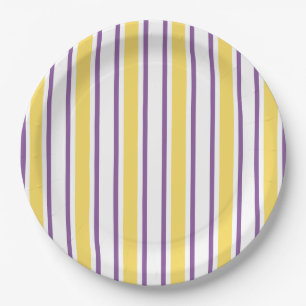 Assiettes En Carton Bandes de bonbons jaunes, violets et blancs