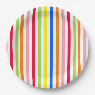 Assiettes En Carton Bandes de bonbons multicolores