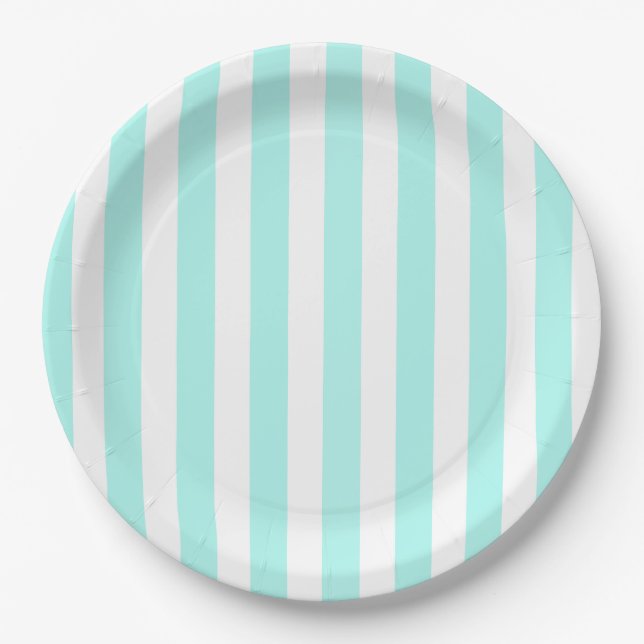 Assiettes En Carton Bandes de bonbons turquoise et blanche (Devant)