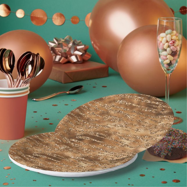 Assiettes En Carton Bandes de Parties scintillant Brown or (Multi)