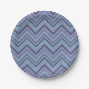 Assiettes En Carton Bandes de zigzag gris bleu