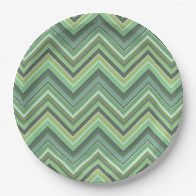 Assiettes En Carton Bandes de zigzag vert olive (Devant)