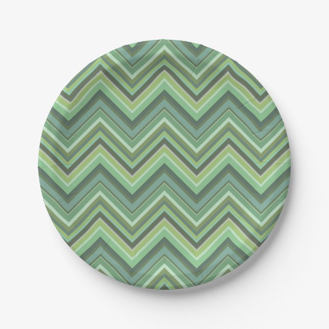 Assiettes En Carton Bandes de zigzag vert olive (Devant)