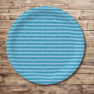 Assiettes En Carton Bandes Horizontales de Style Pailleté Bleu Océan C