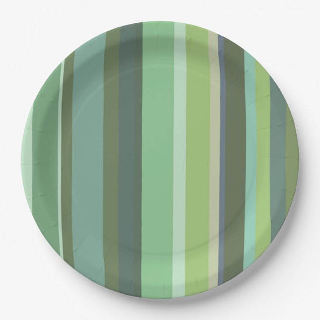 Assiettes En Carton Bandes horizontales vert olive (Devant)