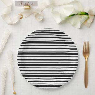 Assiettes En Carton Bandes inégales noires et blanches