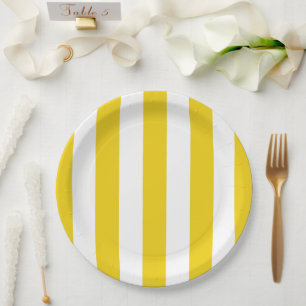 Assiettes En Carton Bandes Jaunes, Blancs, Motif rayé