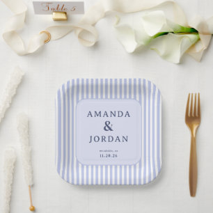 Assiettes En Carton Bandes Lavande Élégantes