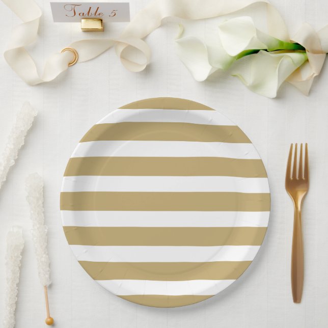 Assiettes En Carton Bandes or et blanc (Mariage)