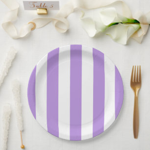Assiettes En Carton Bandes pourpres, Blancs, Motif rayé